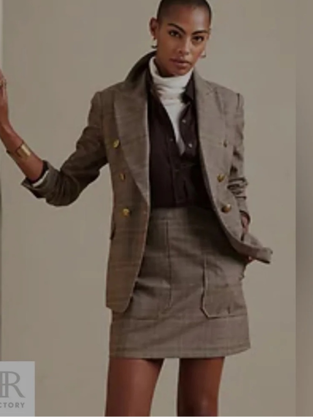 Banana Republic Plaid Double-Breasted Blazer in Brown